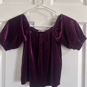 Old Navy Girls Velvety Puff Sleeve Off-Shoulder Top in Plum